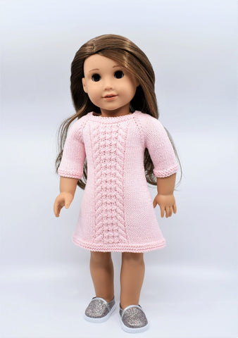Little Woolens Designs Knitting Knots and Cables Dress 18" Doll Clothes Knitting Pattern Pixie Faire