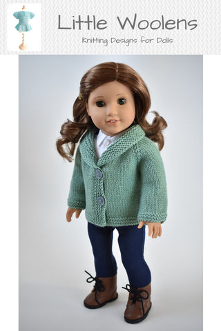 Little Woolens Designs Knitting Shawl Collar Cardigan and Beret 18" Doll Clothes Knitting Pattern Pixie Faire