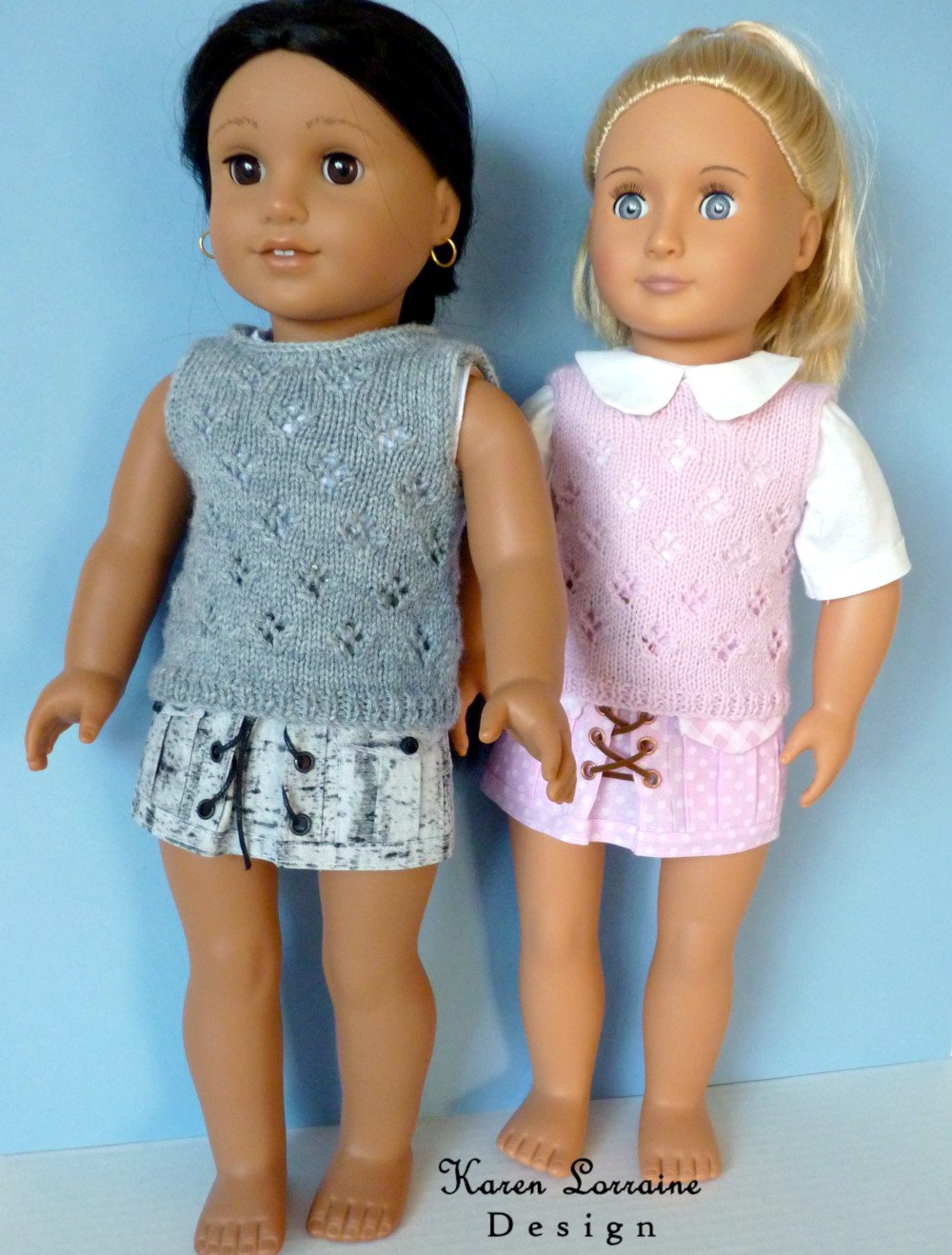 Karen Lorraine Design Knitting Lace Vest Knitting Pattern For 18" Dolls Pixie Faire