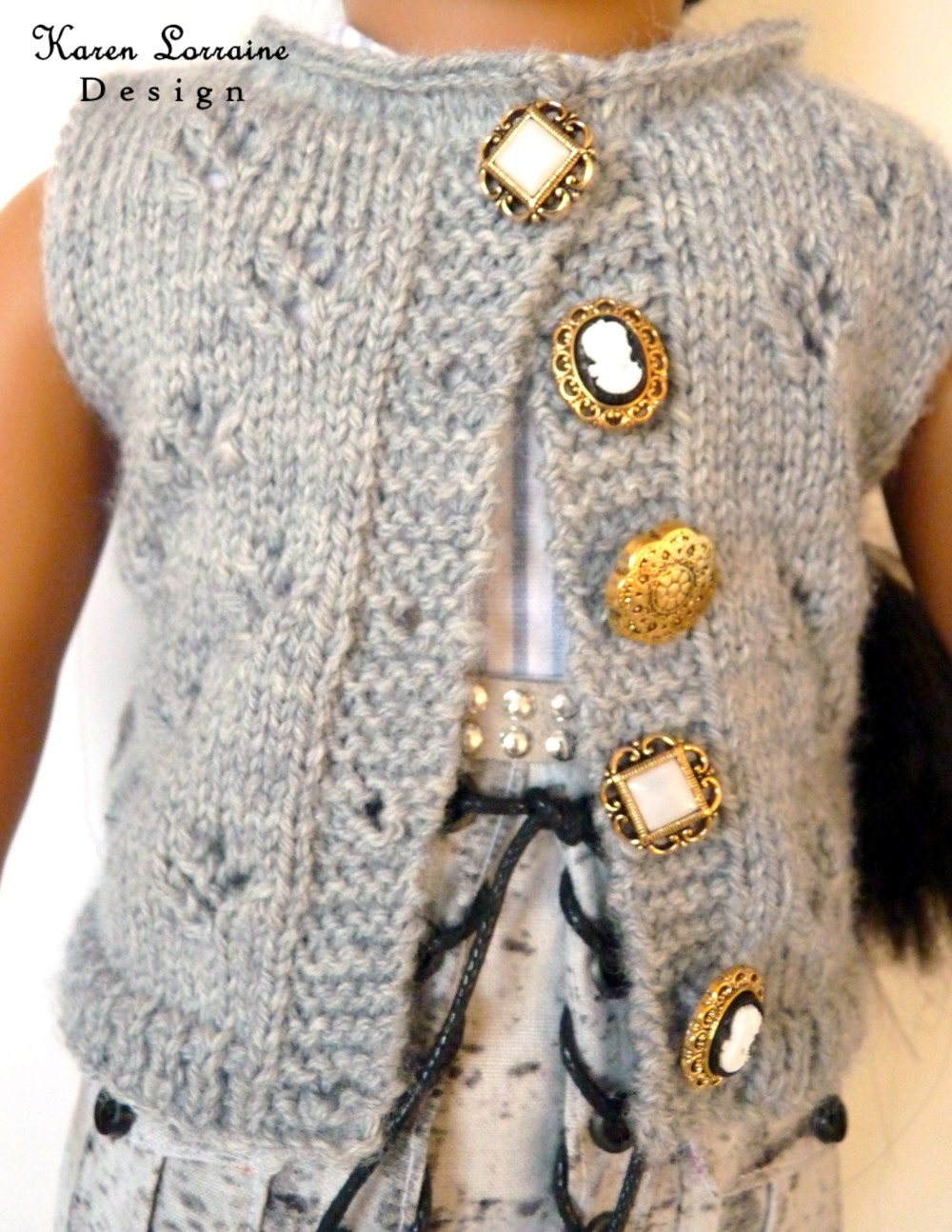 Karen Lorraine Design Knitting Lace Vest Knitting Pattern For 18" Dolls Pixie Faire
