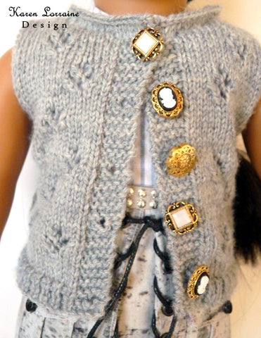 Karen Lorraine Design Knitting Lace Vest Knitting Pattern For 18" Dolls Pixie Faire