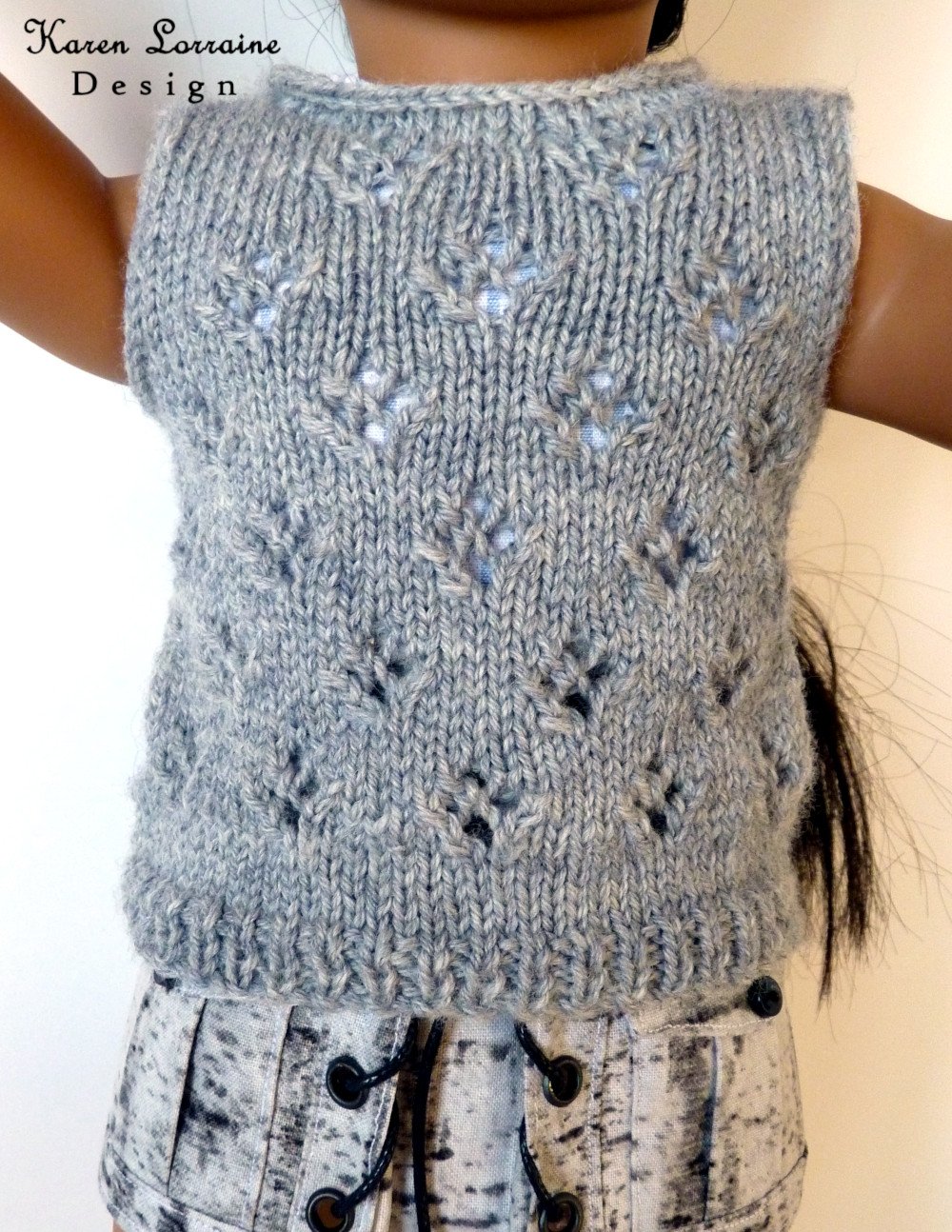 Karen Lorraine Design Knitting Lace Vest Knitting Pattern For 18" Dolls Pixie Faire
