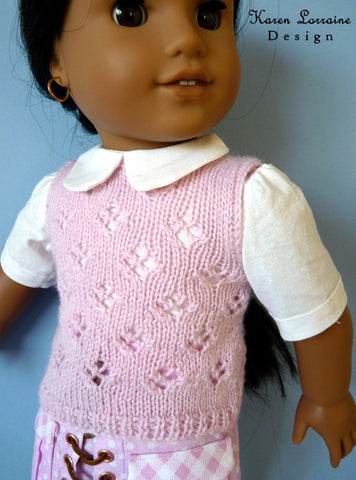Karen Lorraine Design Knitting Lace Vest Knitting Pattern For 18" Dolls Pixie Faire