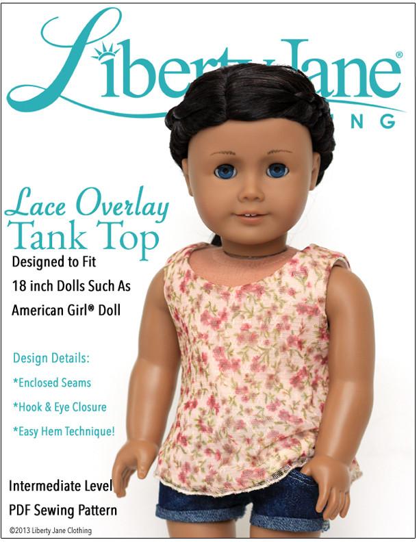 Liberty Jane 18 Inch Modern Lace Overlay Tank Top 18" Doll Clothes Pattern Pixie Faire