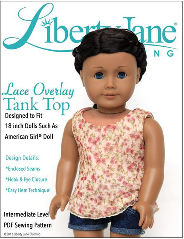 Liberty Jane 18 Inch Modern Lace Overlay Tank Top 18" Doll Clothes Pattern Pixie Faire