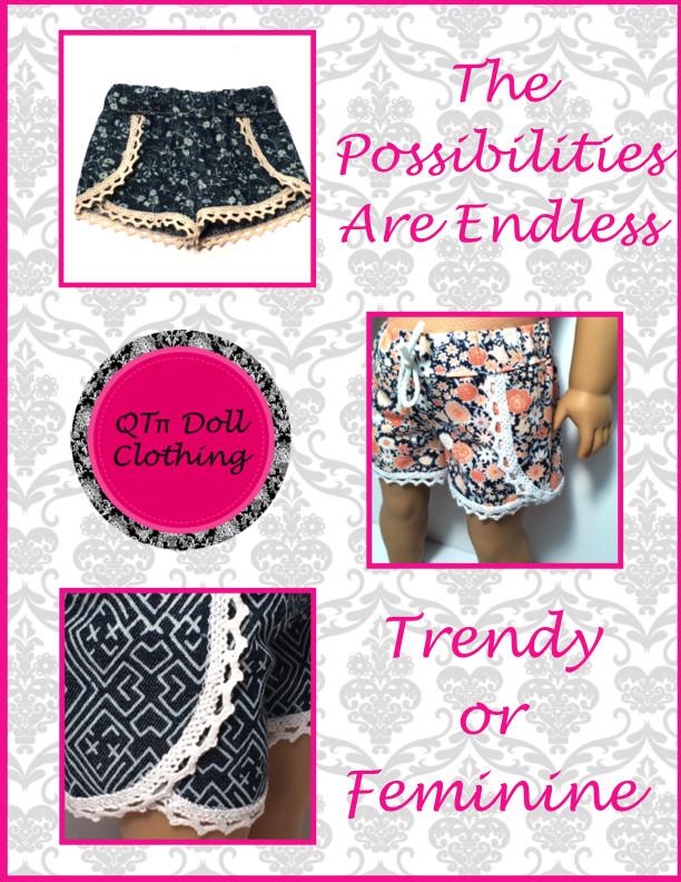 QTπ Doll Clothing 18 Inch Modern Lace Dolphin Shorts 18" Doll Clothes Pixie Faire