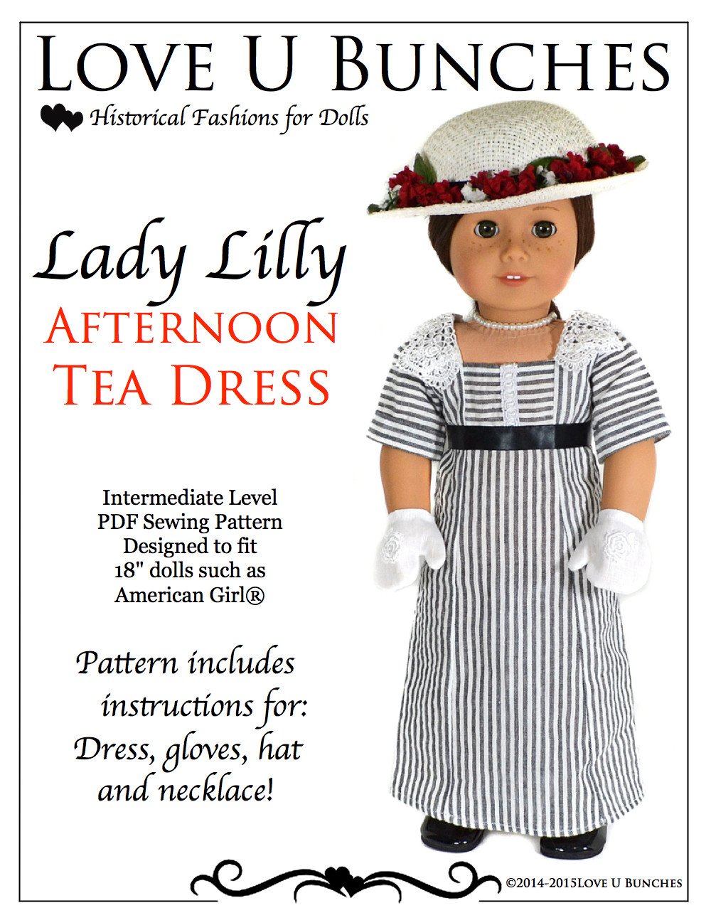 Love U Bunches 18 Inch Historical Lady Lilly's Tea Dress 18" Dolls Pixie Faire