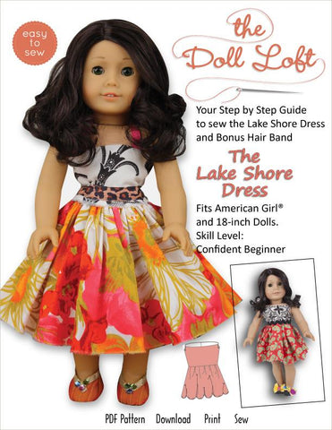 The Doll Loft 18 Inch Modern Lake Shore Dress and Hairband 18" Doll Clothes Pattern Pixie Faire