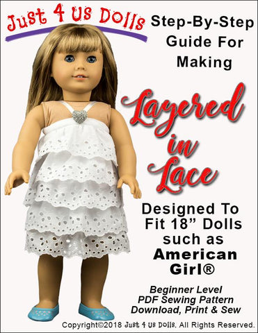 Just 4 Us Dolls 18 Inch Modern Layered In Lace 18" Doll Clothes Pattern Pixie Faire