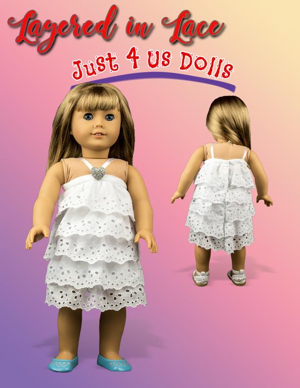 Just 4 Us Dolls 18 Inch Modern Layered In Lace 18" Doll Clothes Pattern Pixie Faire