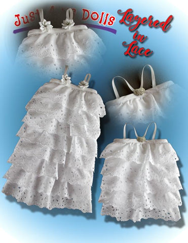 Just 4 Us Dolls 18 Inch Modern Layered In Lace 18" Doll Clothes Pattern Pixie Faire