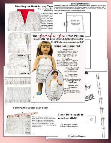 Just 4 Us Dolls 18 Inch Modern Layered In Lace 18" Doll Clothes Pattern Pixie Faire