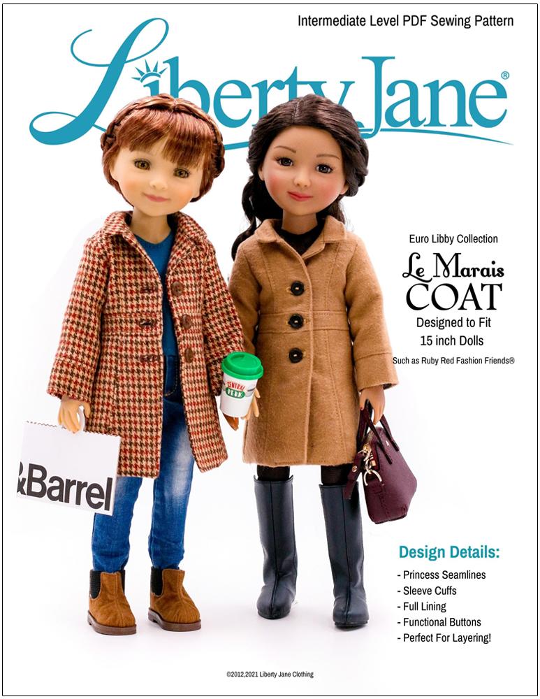 Liberty Jane Ruby Red Fashion Friends Le Marais Coat Pattern for 15" Ruby Red Fashion Friends Dolls Pixie Faire