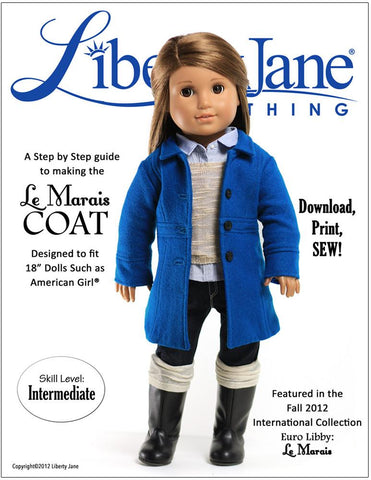 Liberty Jane 18 Inch Modern Le Marais Coat 18" Doll Clothes Pattern Pixie Faire