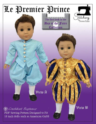 Stitchery By Snowflake 18 Inch Historical Le Premier Prince 18" Doll Clothes Pattern Pixie Faire