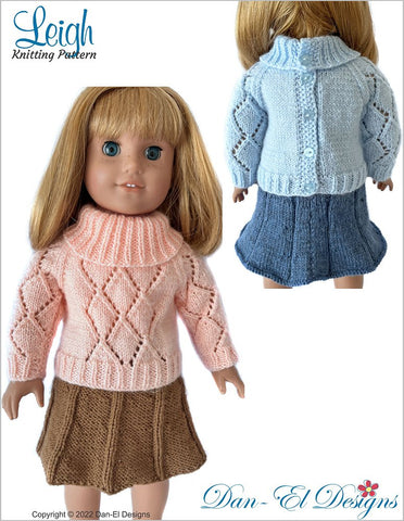 Dan-El Designs Knitting Leigh Sweater and Skirt 18" Doll Clothes Knitting Pattern Pixie Faire