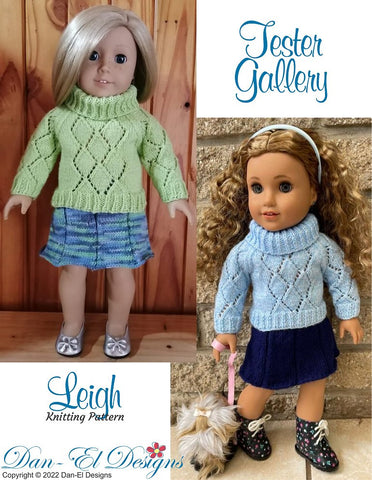 Dan-El Designs Knitting Leigh Sweater and Skirt 18" Doll Clothes Knitting Pattern Pixie Faire