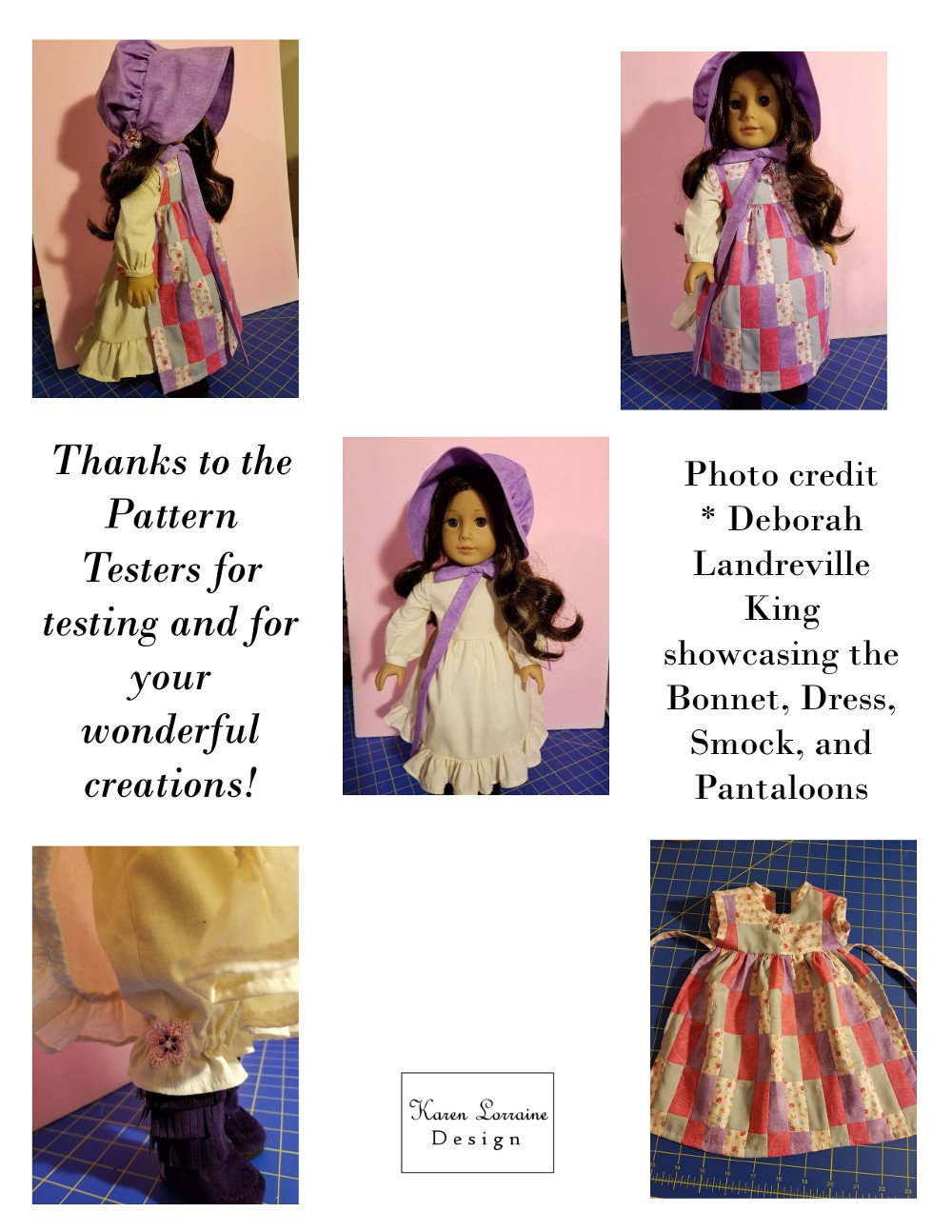 Karen Lorraine Design 18 Inch Historical Les Souvenirs 18" Doll Clothes Pattern Pixie Faire