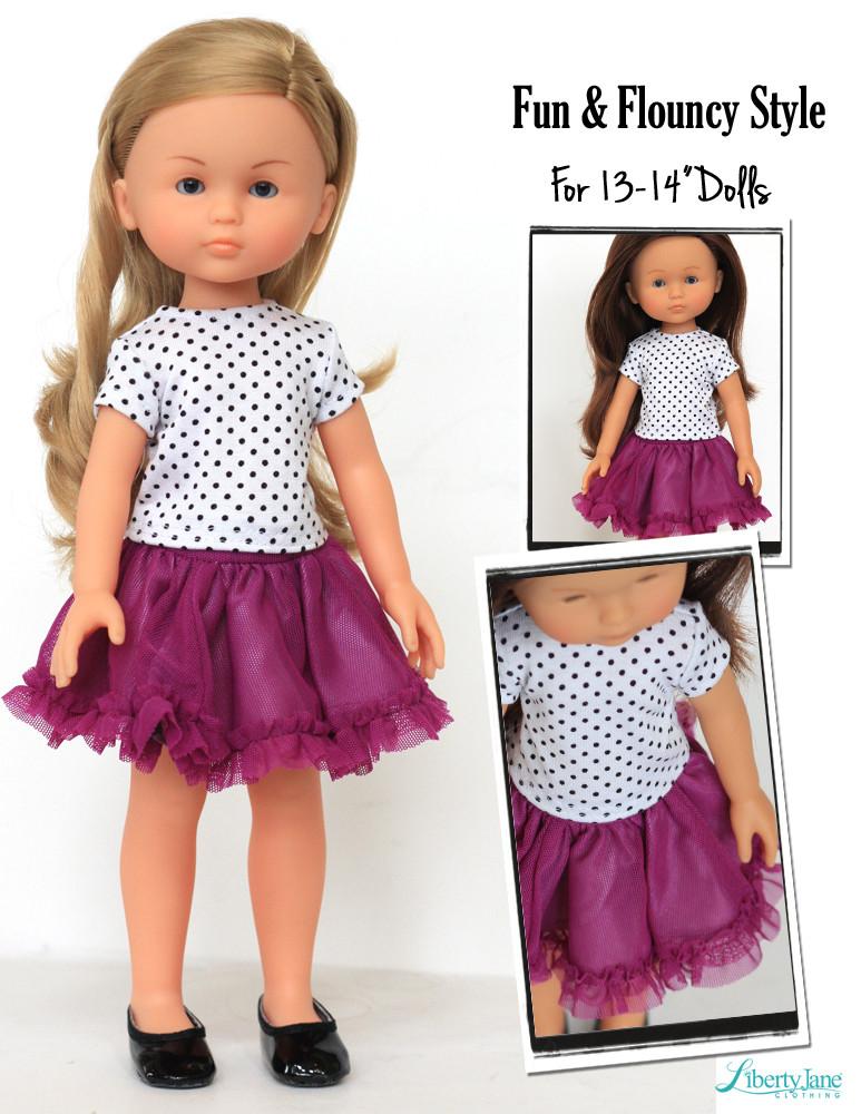 Liberty Jane WellieWishers Picture Day Tee and Skirt 14.5 Inch Doll Clothes Pattern Pixie Faire