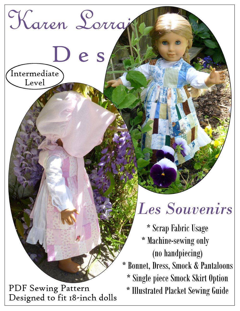 Karen Lorraine Design 18 Inch Historical Les Souvenirs 18" Doll Clothes Pattern Pixie Faire