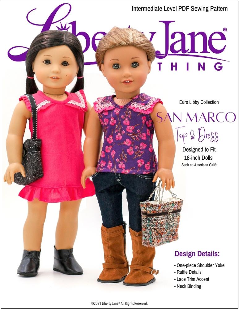 Liberty Jane 18 Inch Modern San Marco Top and Dress 18" Doll Clothes Pattern Pixie Faire