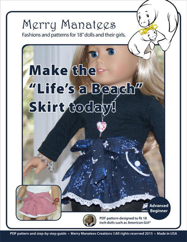 Merry Manatees 18 Inch Modern Life's a Beach Skirt 18" Doll Clothes Pixie Faire
