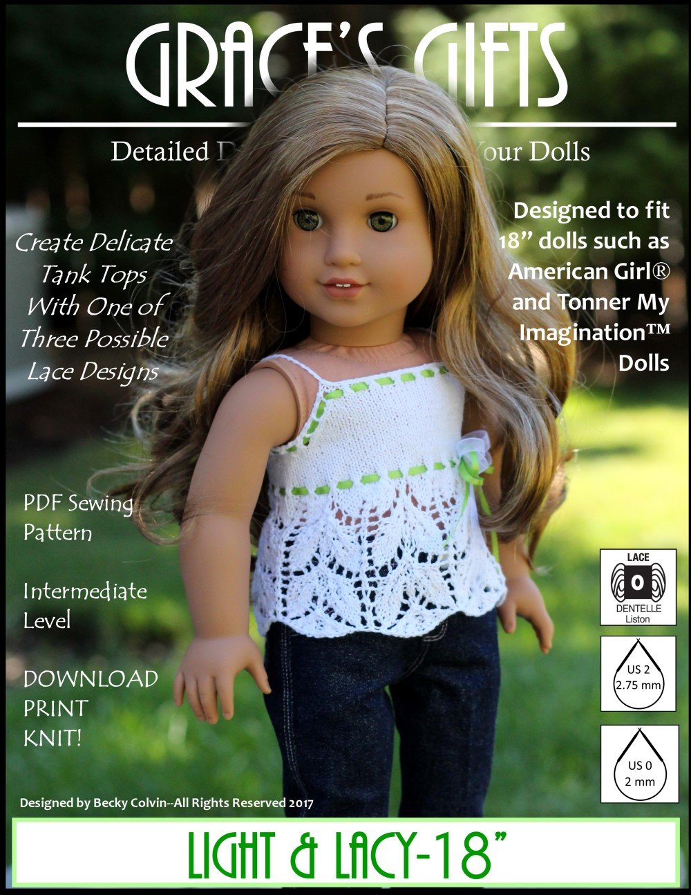 Grace's Gifts Knitting Light & Lacy 18" Doll Knitting Pattern Pixie Faire