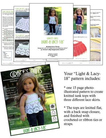 Grace's Gifts Knitting Light & Lacy 18" Doll Knitting Pattern Pixie Faire