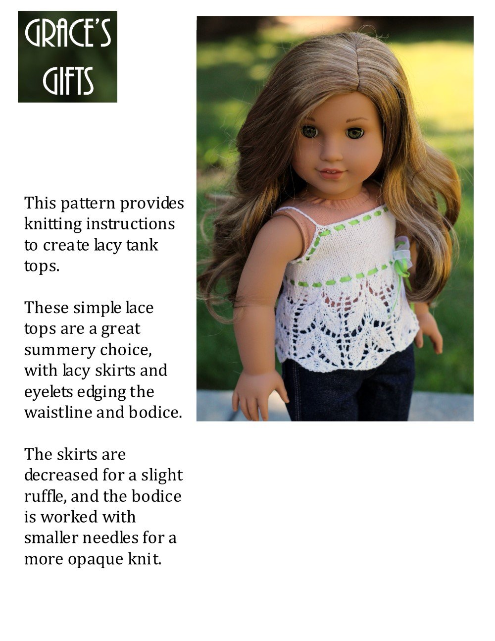 Grace's Gifts Knitting Light & Lacy 18" Doll Knitting Pattern Pixie Faire