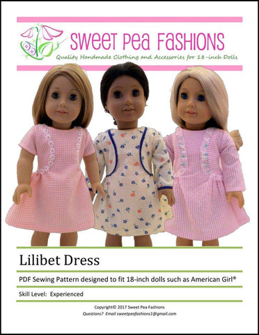 Sweet Pea Fashions 18 Inch Modern Lilibet Dress 18" Doll Clothes Pattern Pixie Faire