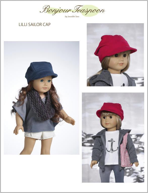 Bonjour Teaspoon 18 Inch Modern Lilli Sailor Cap Pattern for Kids and 18" Dolls Pixie Faire