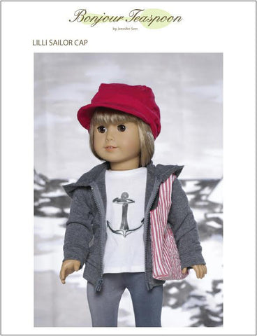 Bonjour Teaspoon 18 Inch Modern Lilli Sailor Cap Pattern for Kids and 18" Dolls Pixie Faire