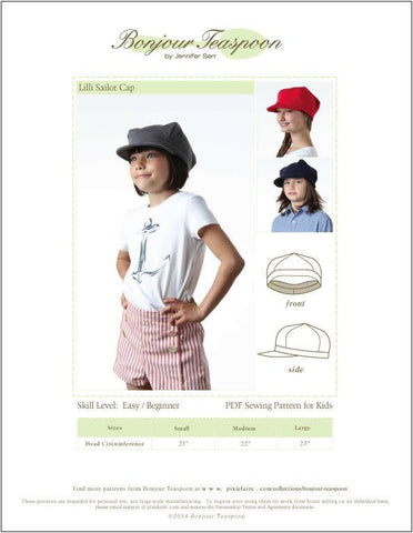 Bonjour Teaspoon Girls Lilli Sailor Cap Pattern for Kids Pixie Faire
