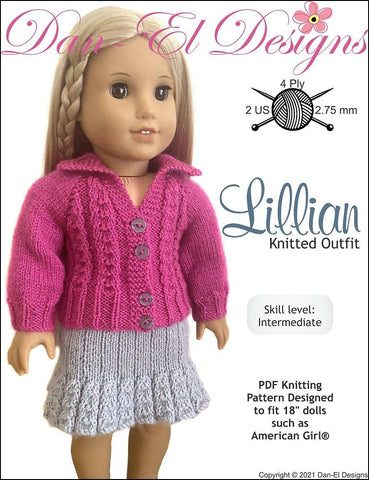 Dan-El Designs Knitting Lillian Knitted Outfit 18 inch Doll Knitting Pattern Pixie Faire