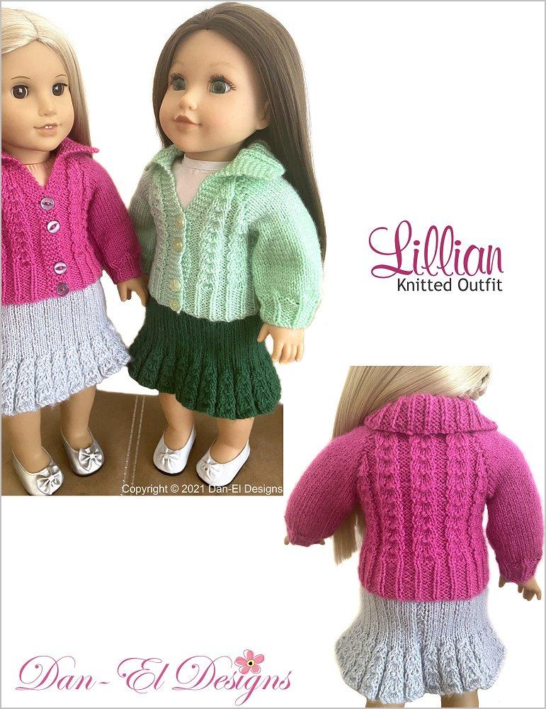 Dan-El Designs Knitting Lillian Knitted Outfit 18 inch Doll Knitting Pattern Pixie Faire