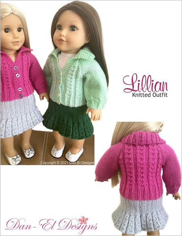 Dan-El Designs Knitting Lillian Knitted Outfit 18 inch Doll Knitting Pattern Pixie Faire