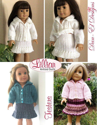 Dan-El Designs Knitting Lillian Knitted Outfit 18 inch Doll Knitting Pattern Pixie Faire