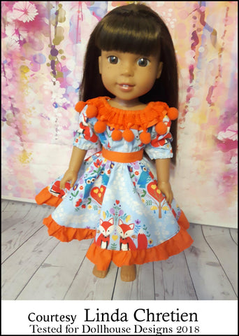 Dollhouse Designs WellieWishers Fiesta Folklorico Dress & Blouse 14-14.5" Doll Clothes Pattern Pixie Faire