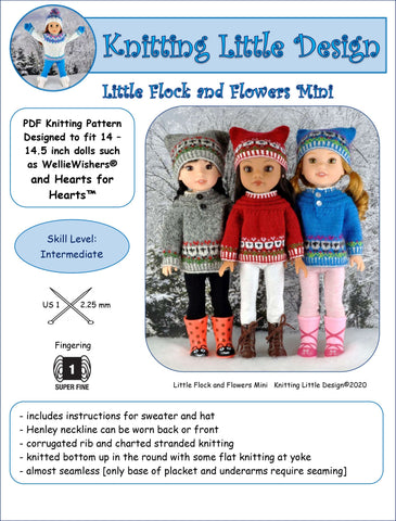 Knitting Little Designs WellieWishers Little Flock and Flowers Mini 14-14.5" Doll Clothes Knitting Pattern Pixie Faire