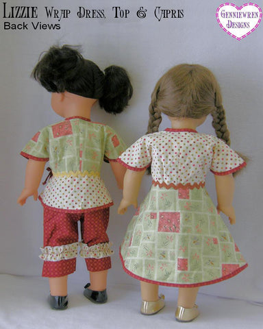 Genniewren 18 Inch Modern Lizzie - Wrap Dress, Top & Capris 18" Doll Clothes Pattern Pixie Faire