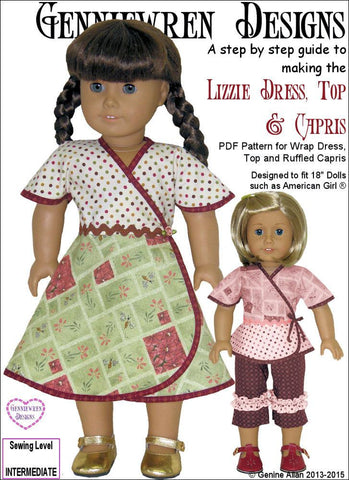 Genniewren 18 Inch Modern Lizzie - Wrap Dress, Top & Capris 18" Doll Clothes Pattern Pixie Faire