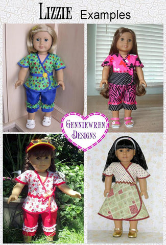 Genniewren 18 Inch Modern Lizzie - Wrap Dress, Top & Capris 18" Doll Clothes Pattern Pixie Faire