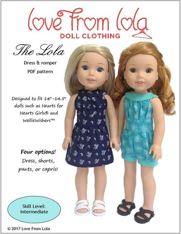 Love From Lola WellieWishers The Lola Dress and Romper 14-14.5" Doll Clothes Pattern Pixie Faire