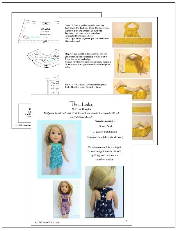 Love From Lola WellieWishers The Lola Dress and Romper 14-14.5" Doll Clothes Pattern Pixie Faire