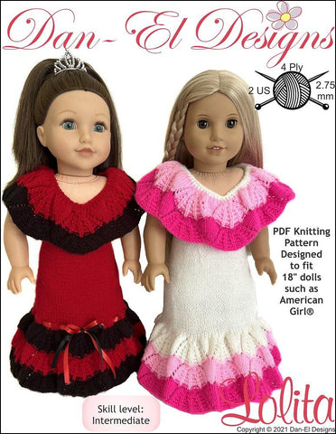 Dan-El Designs Knitting Lolita Dress 18" Doll Clothes Knitting Pattern Pixie Faire