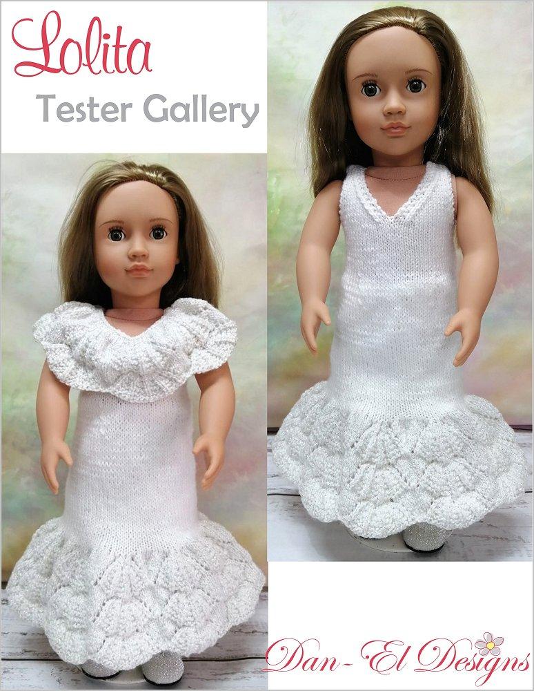 Dan-El Designs Knitting Lolita Dress 18" Doll Clothes Knitting Pattern Pixie Faire
