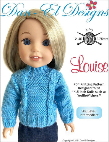 Dan-El Designs WellieWishers Louise 14.5" Doll Knitting Pattern Pixie Faire