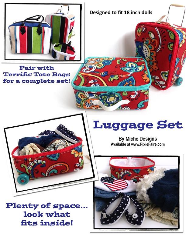 Miche Designs Luggage Set Doll Clothes Pattern 18 inch American Girl Dolls