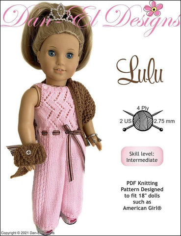 Dan-El Designs Knitting Lulu Knitted Outfit 18 inch Doll Knitting Pattern Pixie Faire