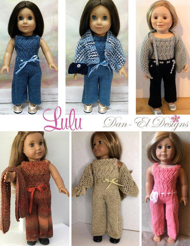 Dan-El Designs Knitting Lulu Knitted Outfit 18 inch Doll Knitting Pattern Pixie Faire